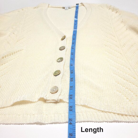 J Jill Womens Linen Blend Button Up Cardigan Size L Missy Ivory Cottagecore - Picture 6 of 10